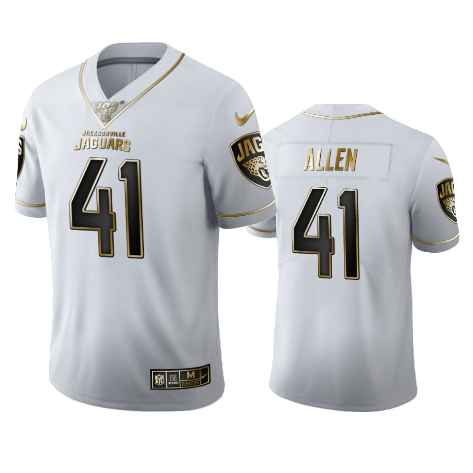 Men Nike Jacksonville Jaguars 41 Josh Allen White Golden Edition Vapor Limited NFL 100 Jersey